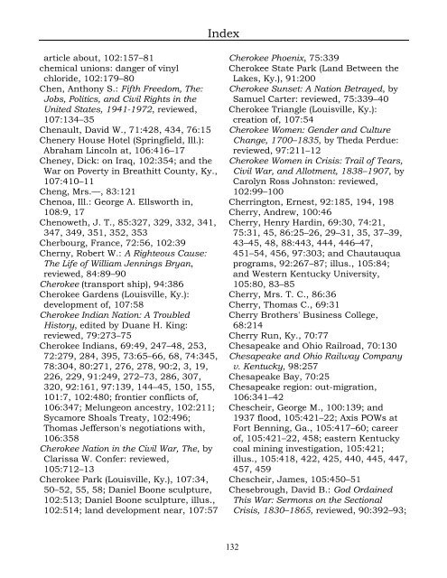 Index for the Register Volumes 68-110 - Kentucky Historical Society