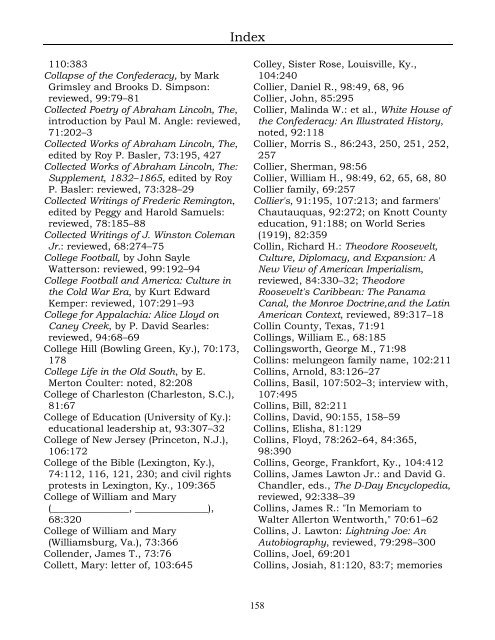 Index for the Register Volumes 68-110 - Kentucky Historical Society