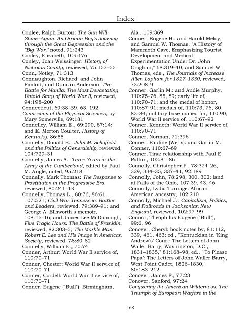 Index for the Register Volumes 68-110 - Kentucky Historical Society