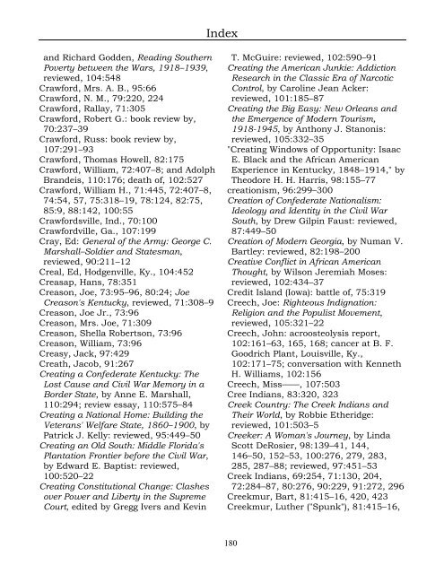 Index for the Register Volumes 68-110 - Kentucky Historical Society