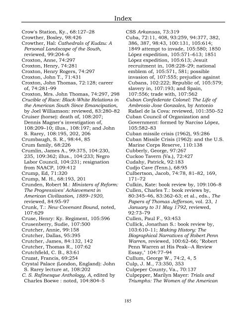 Index for the Register Volumes 68-110 - Kentucky Historical Society