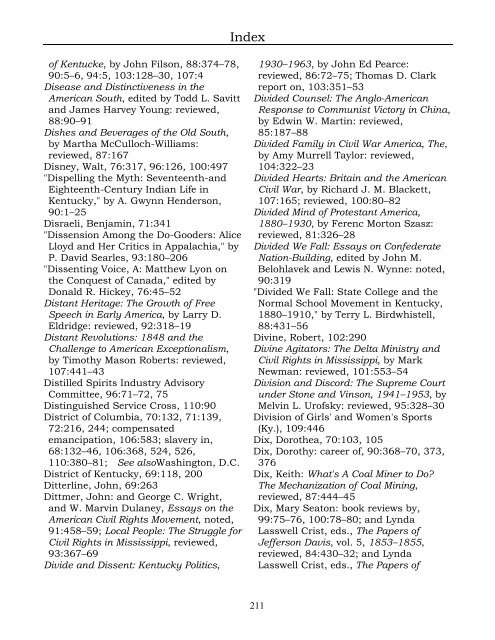 Index for the Register Volumes 68-110 - Kentucky Historical Society