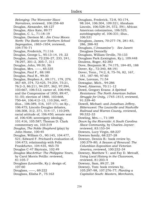 Index for the Register Volumes 68-110 - Kentucky Historical Society