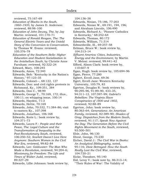 Index for the Register Volumes 68-110 - Kentucky Historical Society