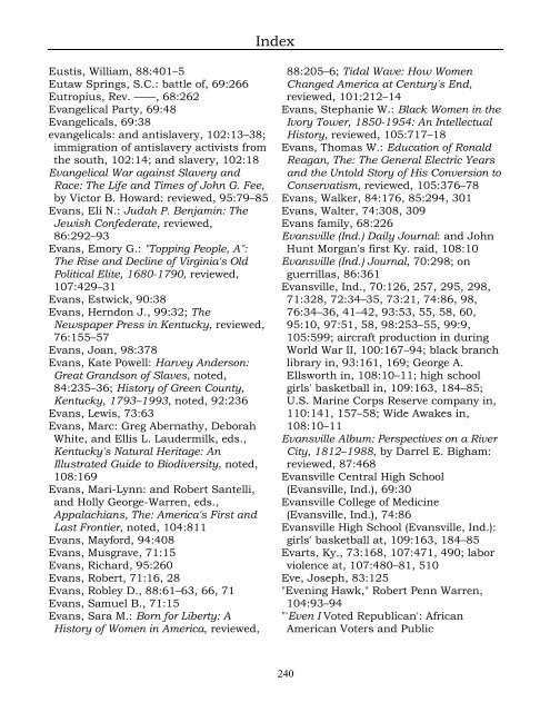 Index for the Register Volumes 68-110 - Kentucky Historical Society