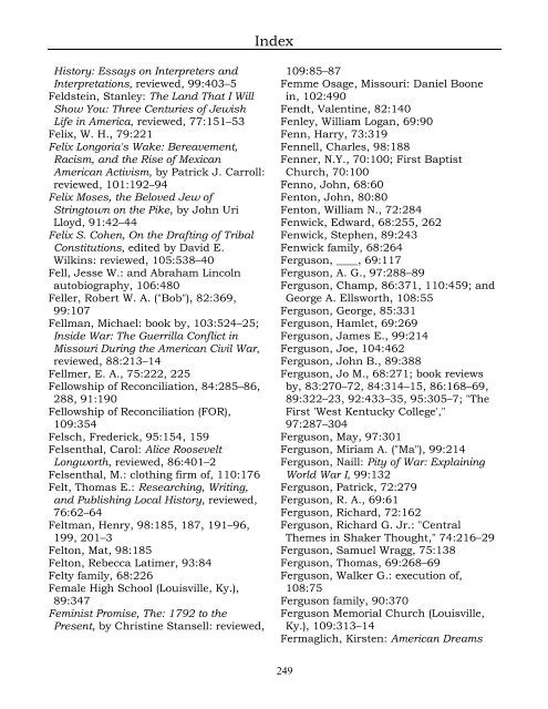 Index for the Register Volumes 68-110 - Kentucky Historical Society