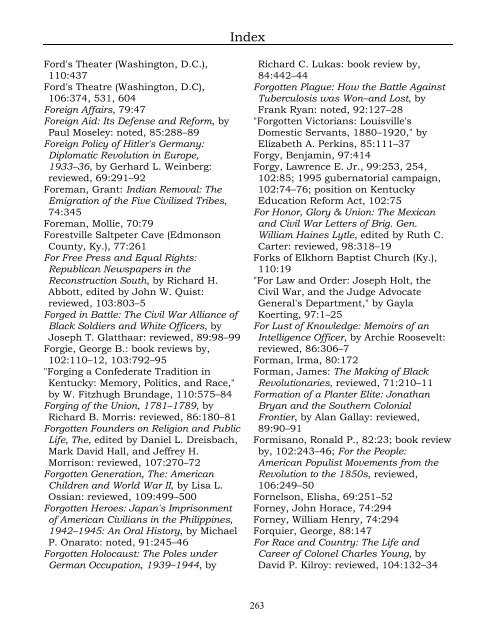 Index for the Register Volumes 68-110 - Kentucky Historical Society