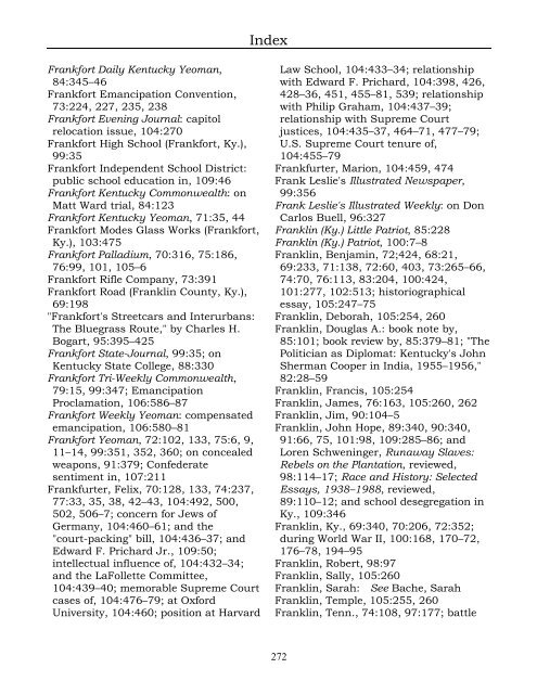 Index for the Register Volumes 68-110 - Kentucky Historical Society