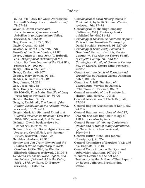 Index for the Register Volumes 68-110 - Kentucky Historical Society