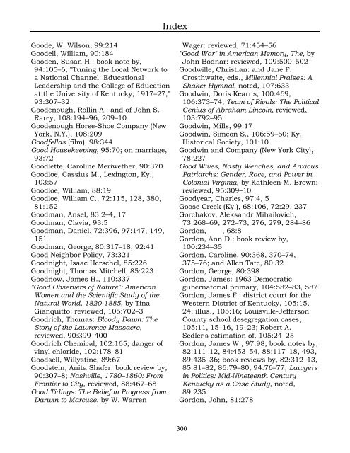 Index for the Register Volumes 68-110 - Kentucky Historical Society