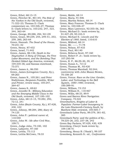 Index for the Register Volumes 68-110 - Kentucky Historical Society