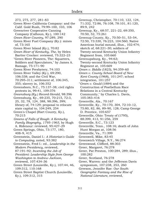 Index for the Register Volumes 68-110 - Kentucky Historical Society