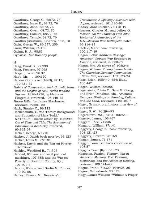 Index for the Register Volumes 68-110 - Kentucky Historical Society