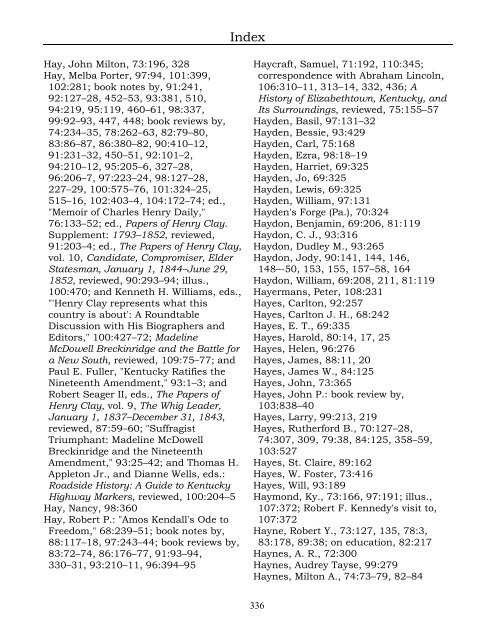 Index for the Register Volumes 68-110 - Kentucky Historical Society