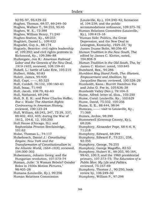 Index for the Register Volumes 68-110 - Kentucky Historical Society