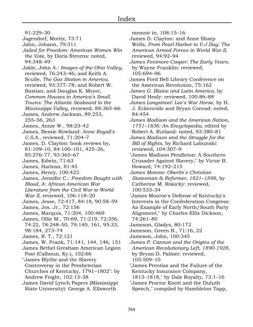 Index for the Register Volumes 68-110 - Kentucky Historical Society