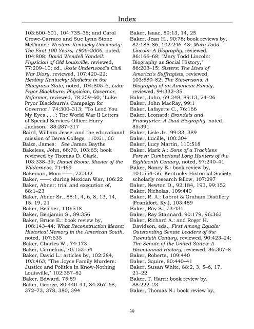 Index for the Register Volumes 68-110 - Kentucky Historical Society