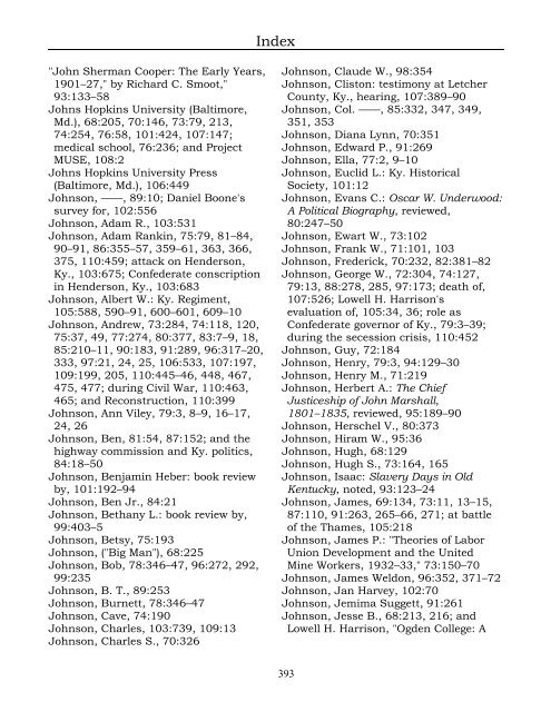 Index for the Register Volumes 68-110 - Kentucky Historical Society