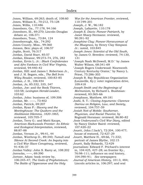 Index for the Register Volumes 68-110 - Kentucky Historical Society