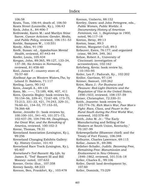 Index for the Register Volumes 68-110 - Kentucky Historical Society