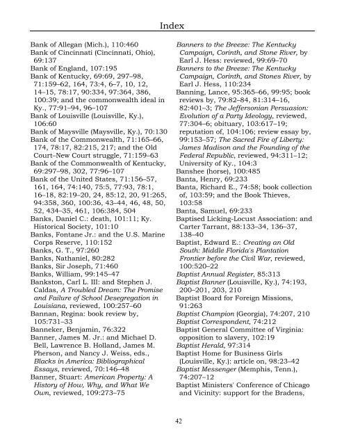 Index for the Register Volumes 68-110 - Kentucky Historical Society