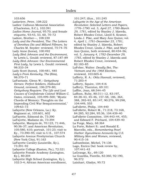 Index for the Register Volumes 68-110 - Kentucky Historical Society