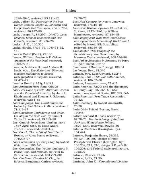 Index for the Register Volumes 68-110 - Kentucky Historical Society