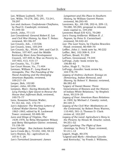 Index for the Register Volumes 68-110 - Kentucky Historical Society