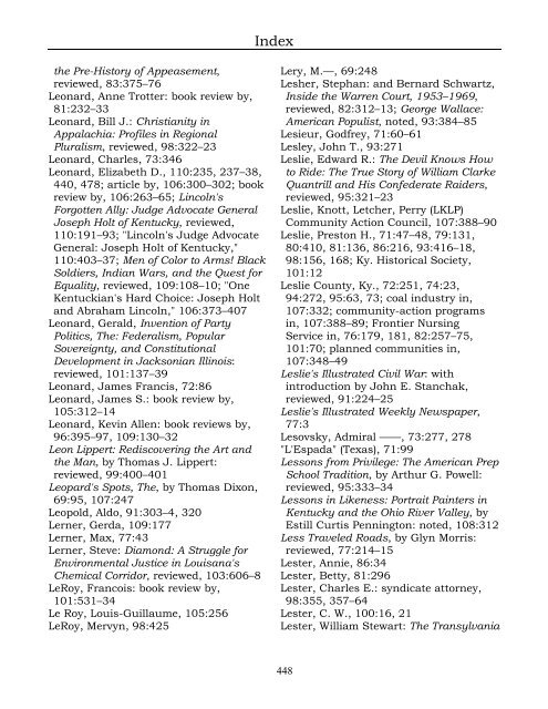 Index for the Register Volumes 68-110 - Kentucky Historical Society