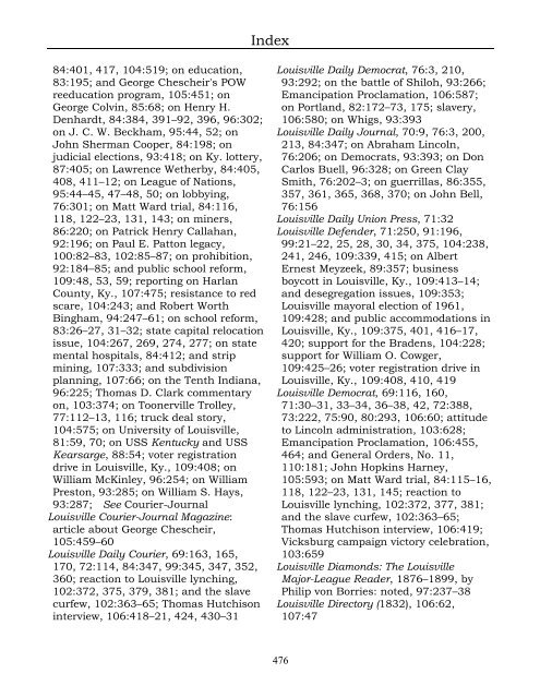 Index for the Register Volumes 68-110 - Kentucky Historical Society