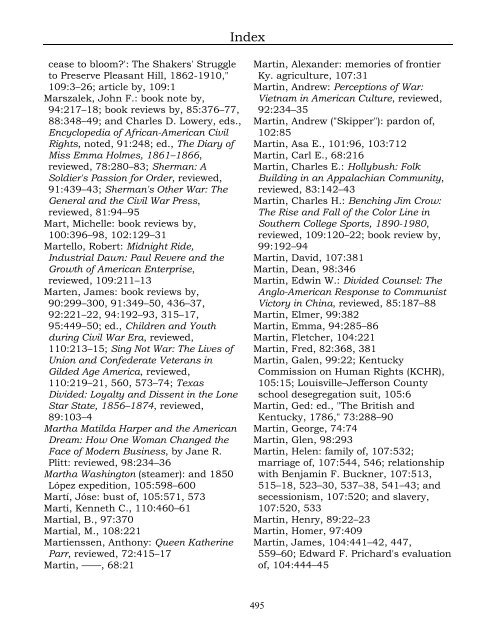 Index for the Register Volumes 68-110 - Kentucky Historical Society