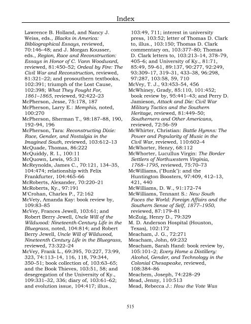 Index for the Register Volumes 68-110 - Kentucky Historical Society