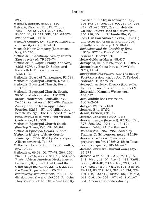 Index for the Register Volumes 68-110 - Kentucky Historical Society