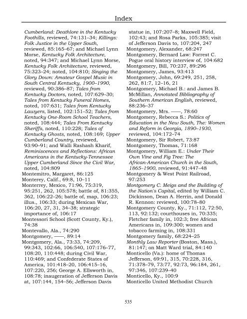 Index for the Register Volumes 68-110 - Kentucky Historical Society