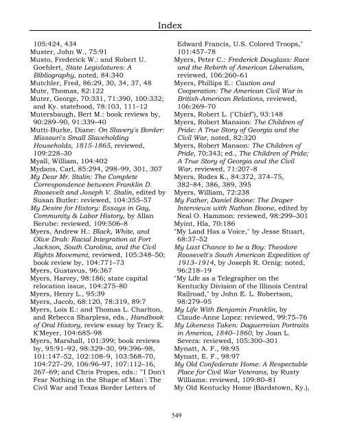 Index for the Register Volumes 68-110 - Kentucky Historical Society