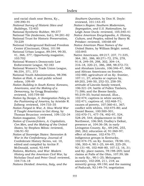 Index for the Register Volumes 68-110 - Kentucky Historical Society