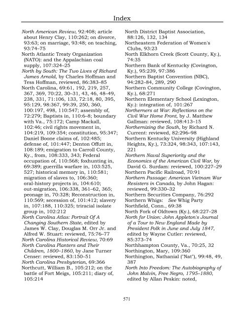 Index for the Register Volumes 68-110 - Kentucky Historical Society