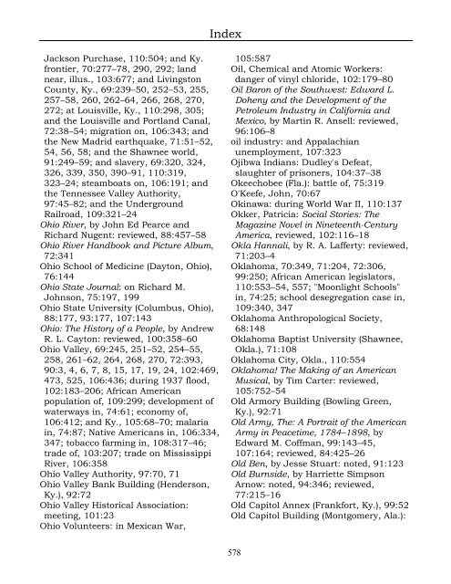 Index for the Register Volumes 68-110 - Kentucky Historical Society