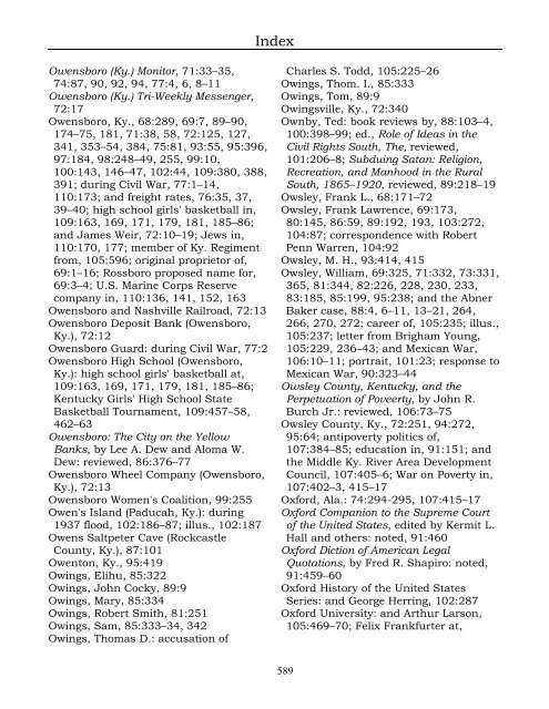 Index for the Register Volumes 68-110 - Kentucky Historical Society