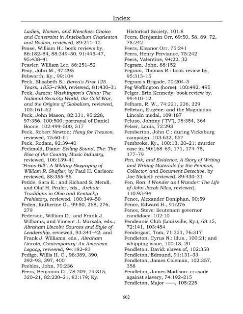 Index for the Register Volumes 68-110 - Kentucky Historical Society