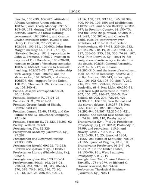 Index for the Register Volumes 68-110 - Kentucky Historical Society