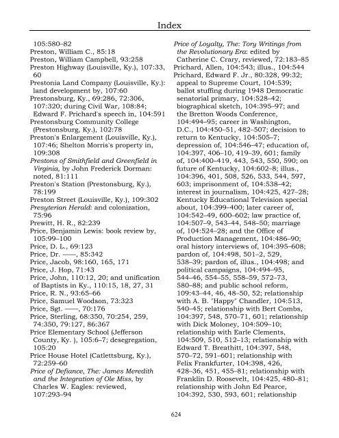 Index for the Register Volumes 68-110 - Kentucky Historical Society