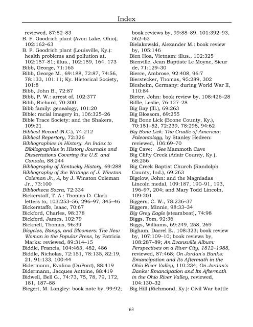 Index for the Register Volumes 68-110 - Kentucky Historical Society