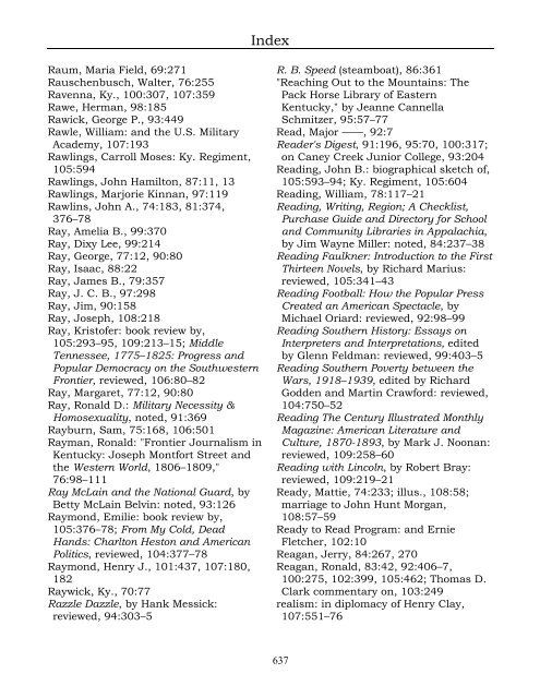 Index for the Register Volumes 68-110 - Kentucky Historical Society