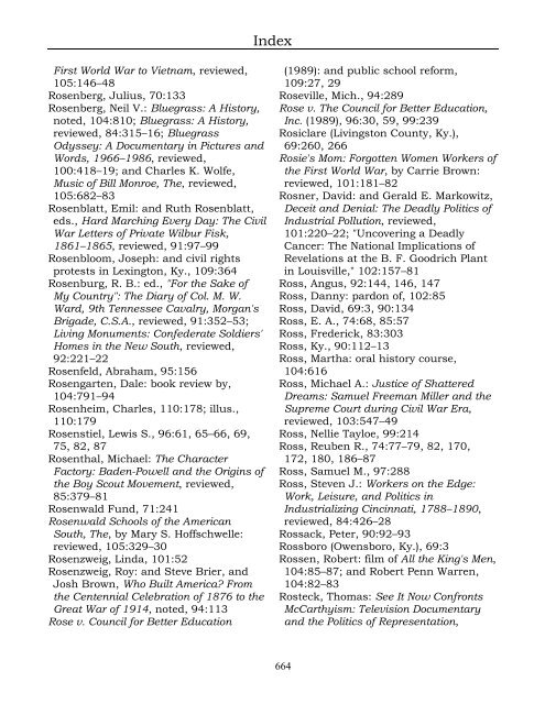 Index for the Register Volumes 68-110 - Kentucky Historical Society