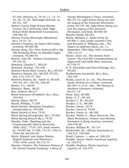 Index for the Register Volumes 68-110 - Kentucky Historical Society