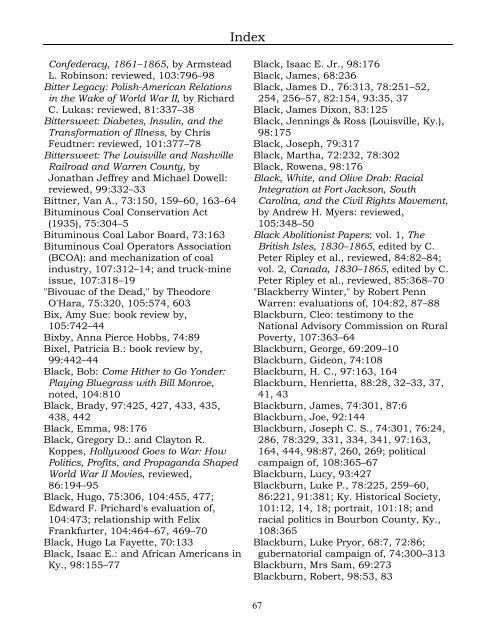 Index for the Register Volumes 68-110 - Kentucky Historical Society