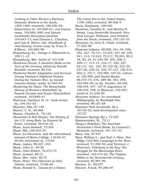 Index for the Register Volumes 68-110 - Kentucky Historical Society