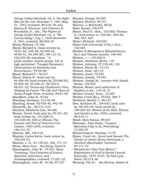 Index for the Register Volumes 68-110 - Kentucky Historical Society