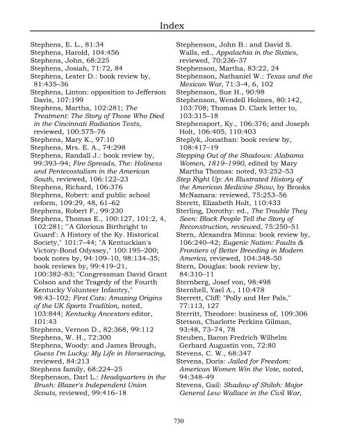 Index for the Register Volumes 68-110 - Kentucky Historical Society